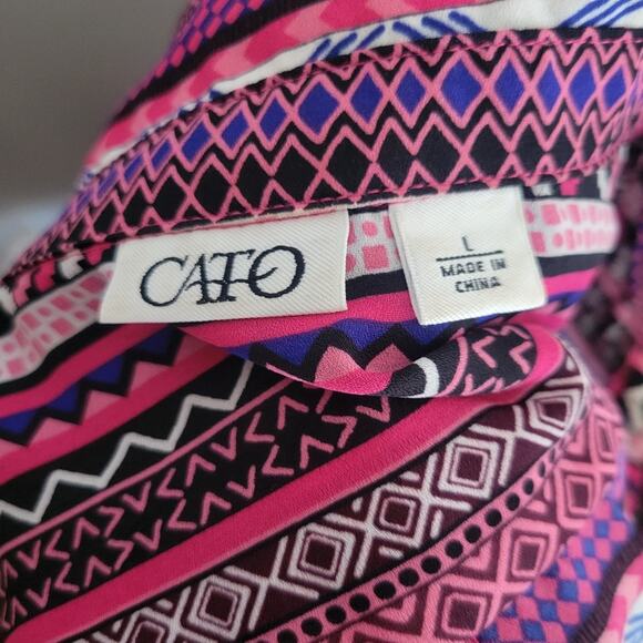 Large Cato striped geometric print maxi tunic button down long sleeve blouse - Picture 5 of 7